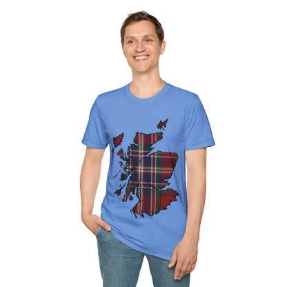 Scotland Tartan Map Softstyle Unisex T-Shirt, MacFarlane Tartan, Various Colours