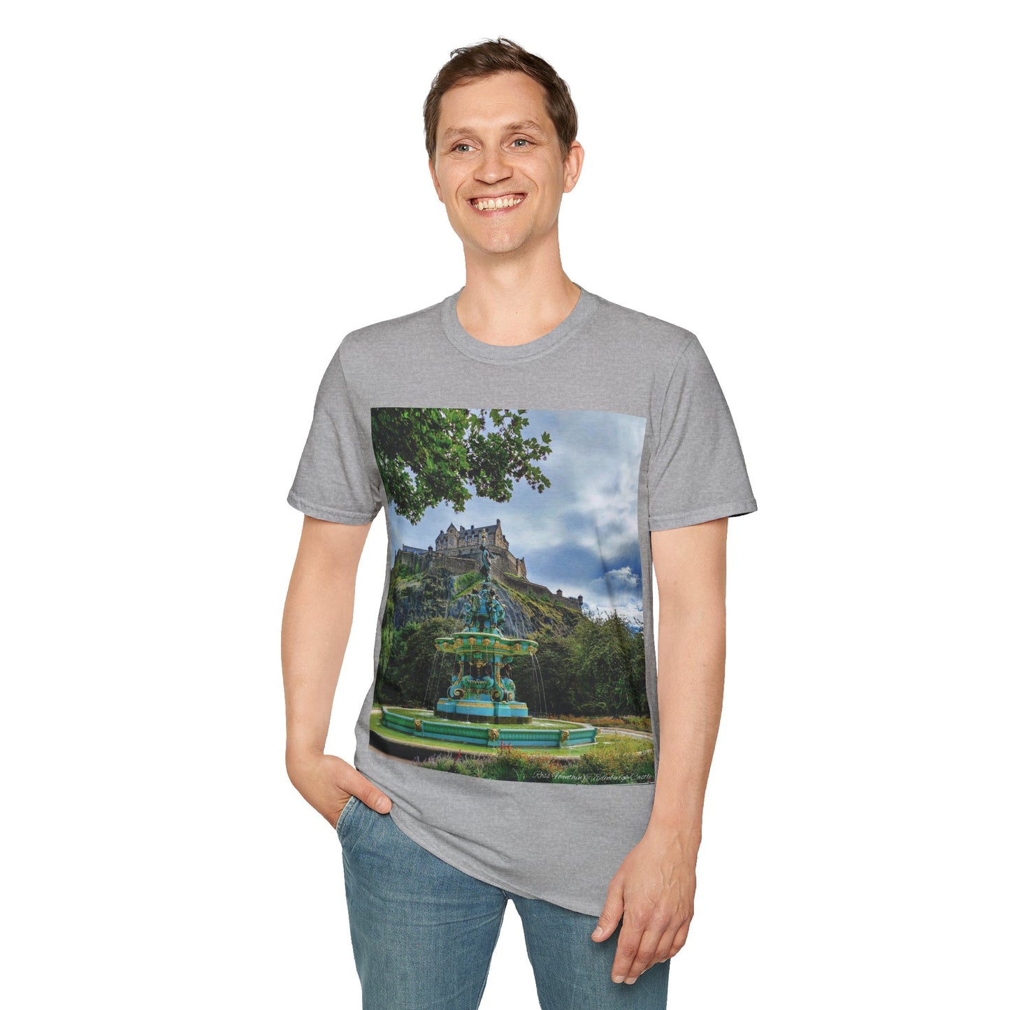 Ross Fountain & Edinburgh Castle Photo Softstyle T-Shirt, Unisex Tee, Various Colours