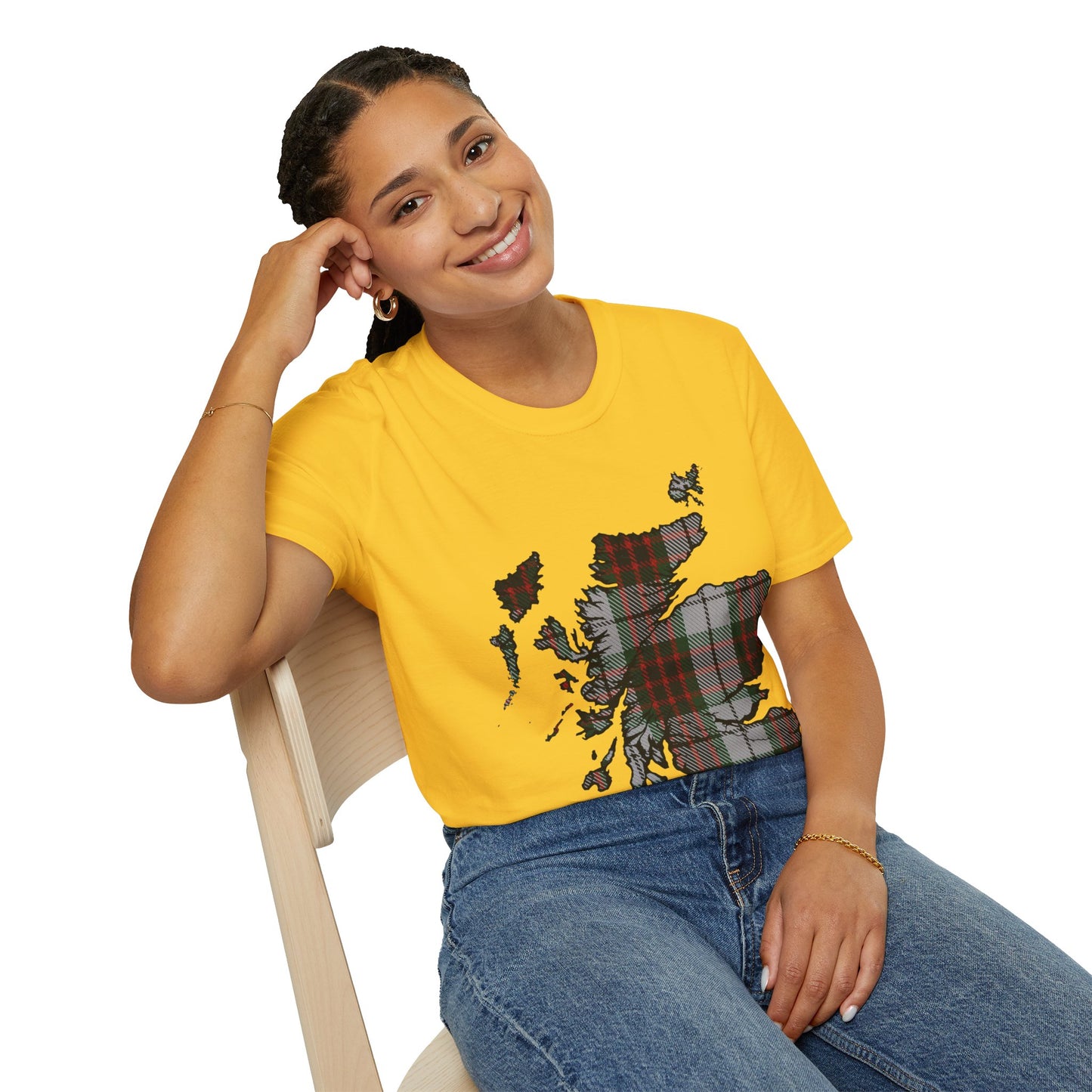 Scotland Tartan Map Softstyle Unisex T-Shirt, Fraser Dress Tartan, Various Colours