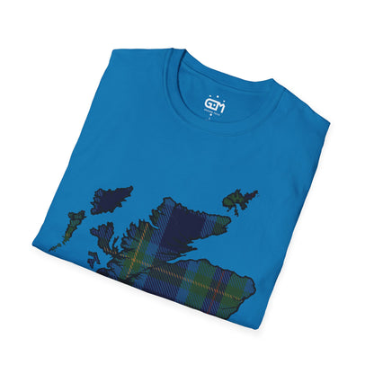 Scotland Tartan Map Softstyle Unisex T-Shirt, Miller Tartan, Various Colours