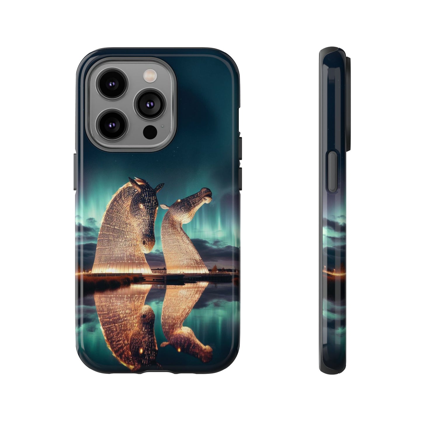Kelpies Northern Lights Art Variant Phone Case, Scotland, Apple