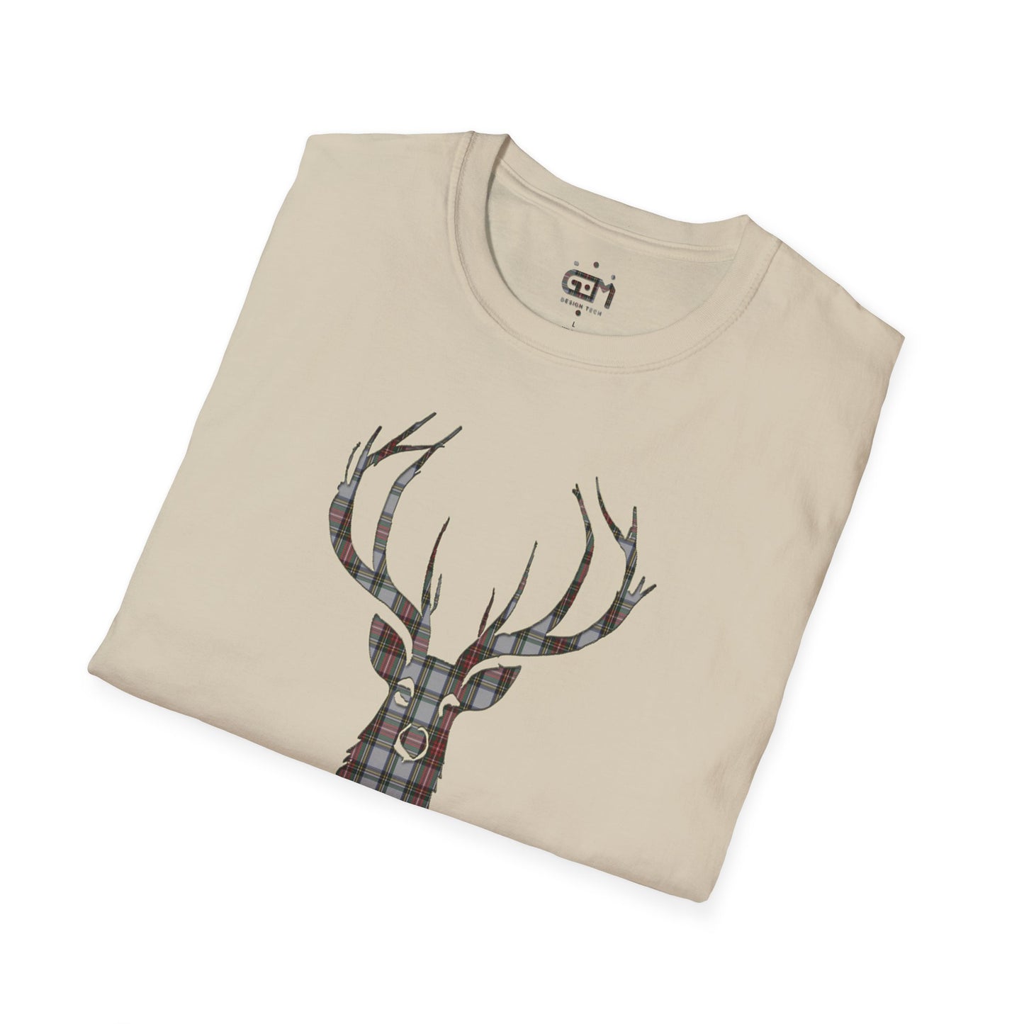 Tartan Stag Softstyle T-Shirt - Stewart Dress Tartan, Unisex Tee, Scottish Scenery, Various Colours