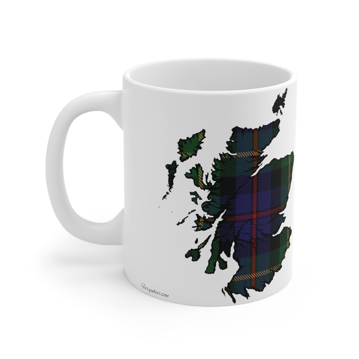 Farquharson Tartan Scotland Map Mug, Coffee Cup, Tea Cup, Scotland, White