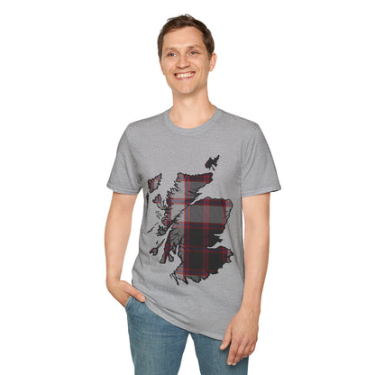 Scotland Tartan Map Softstyle Unisex T-Shirt, MacPherson Tartan, Various Colours