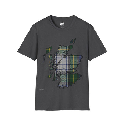 Scotland Tartan Map Softstyle Unisex T-Shirt, Gordon Dress Tartan, Various Colours