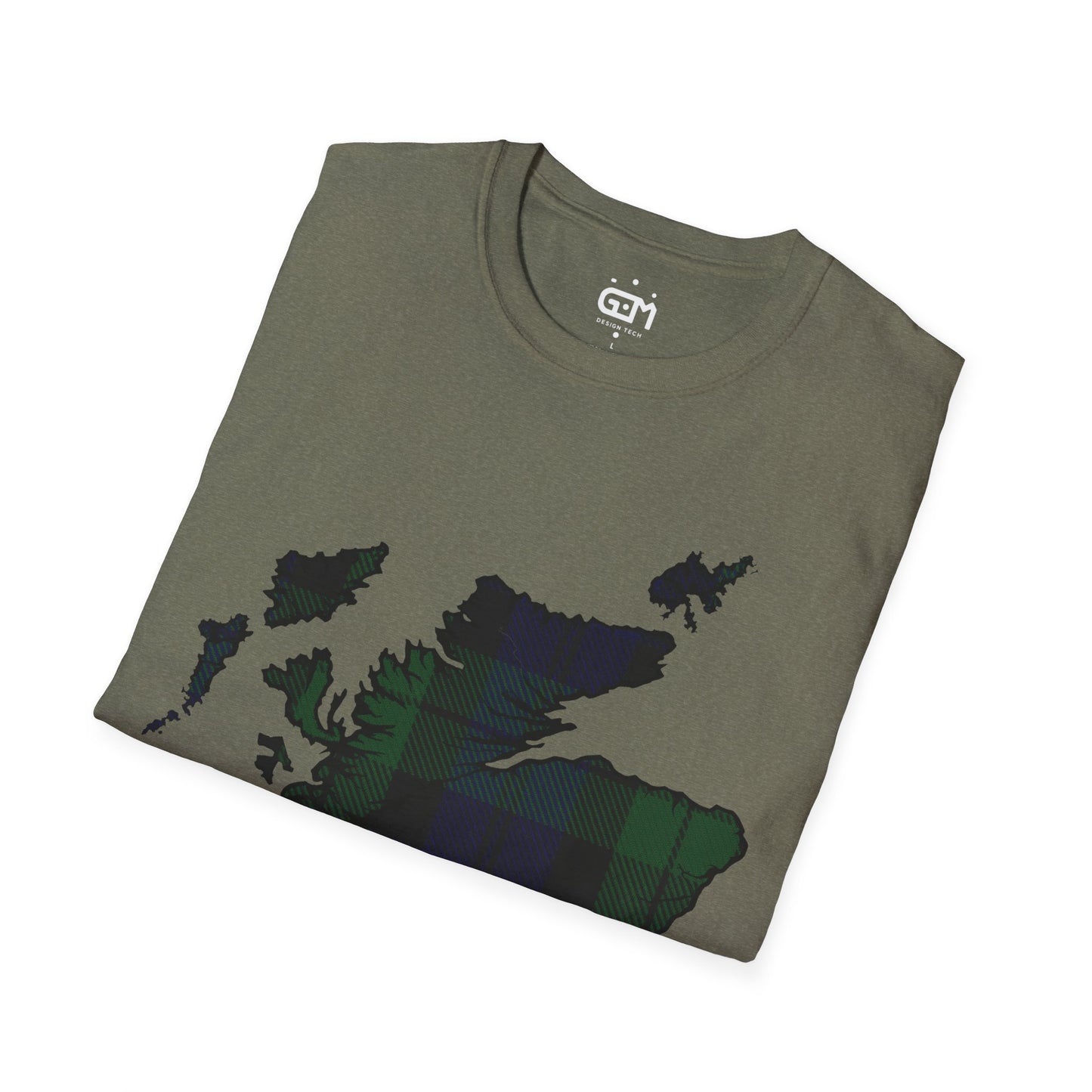 Scotland Tartan Map Softstyle Unisex T-Shirt, Black Watch Tartan, Various Colours