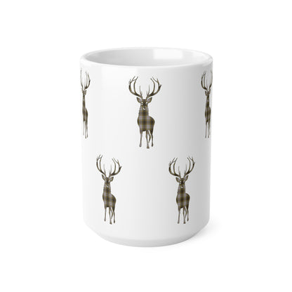 Tartan Stag Mug - Buchanan Tartan, Coffee Cup, Tea Cup, Scotland, White