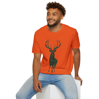 Tartan Stag Softstyle T-Shirt - Duncan Tartan, Unisex Tee, Scottish Scenery, Various Colours