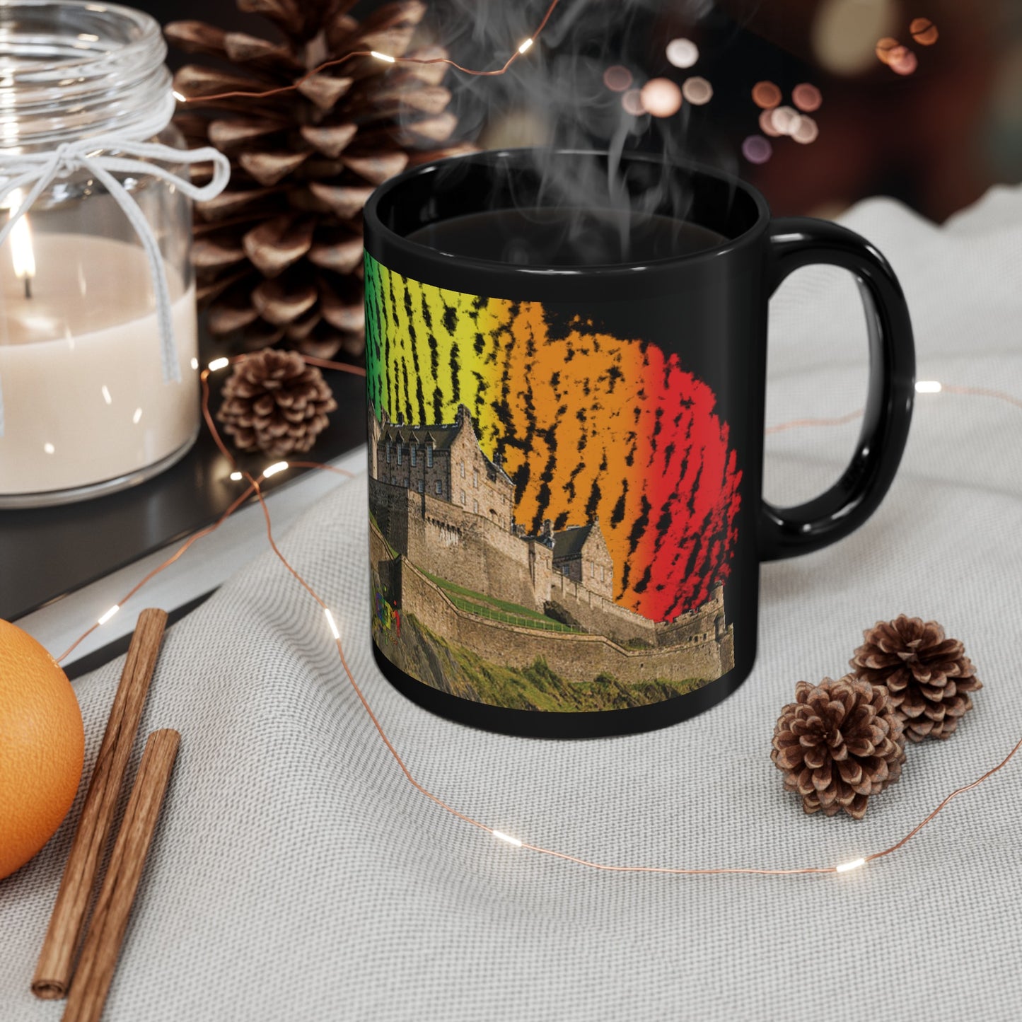 Edinburgh Castle Pride Fingerprint Sky Photo Mug, Black