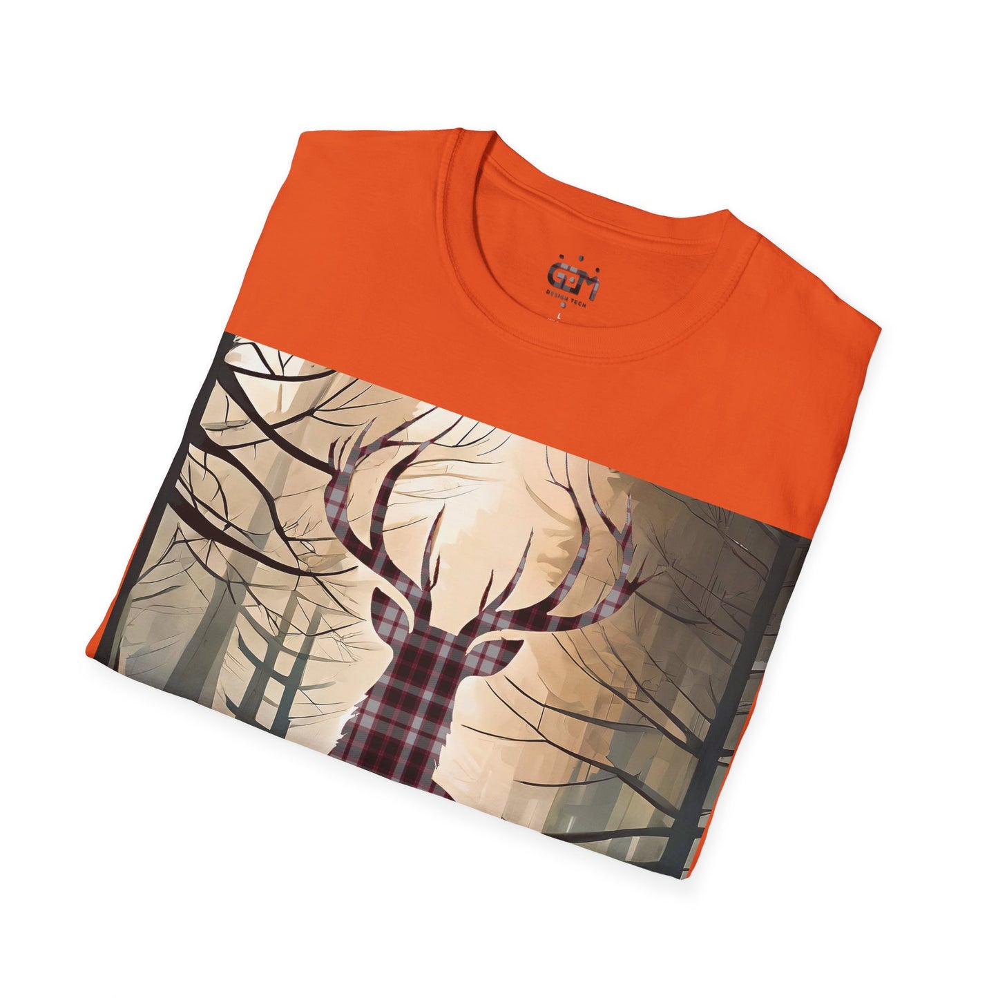 Stag Tartan Silhouette Softstyle T-Shirt - MacPherson Tartan, Unisex Tee, Scottish Scenery, Various Colours