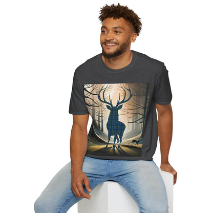 Stag Tartan Silhouette Softstyle T-Shirt - Keith Tartan, Unisex Tee, Scottish Scenery, Various Colours