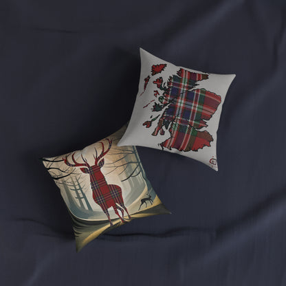 Reversible Square Cushion : Stag / Scotland Map - MacFarlane Tartan, Various Sizes