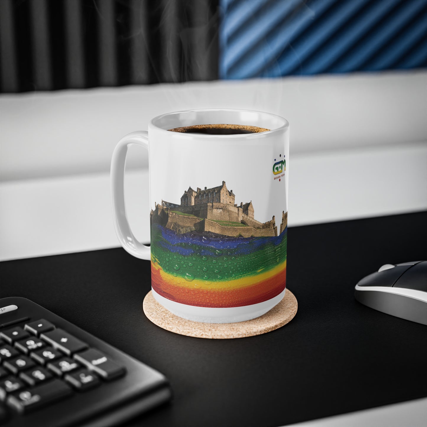 Pride Rain Rock Edinburgh Castle Photo Mug, White