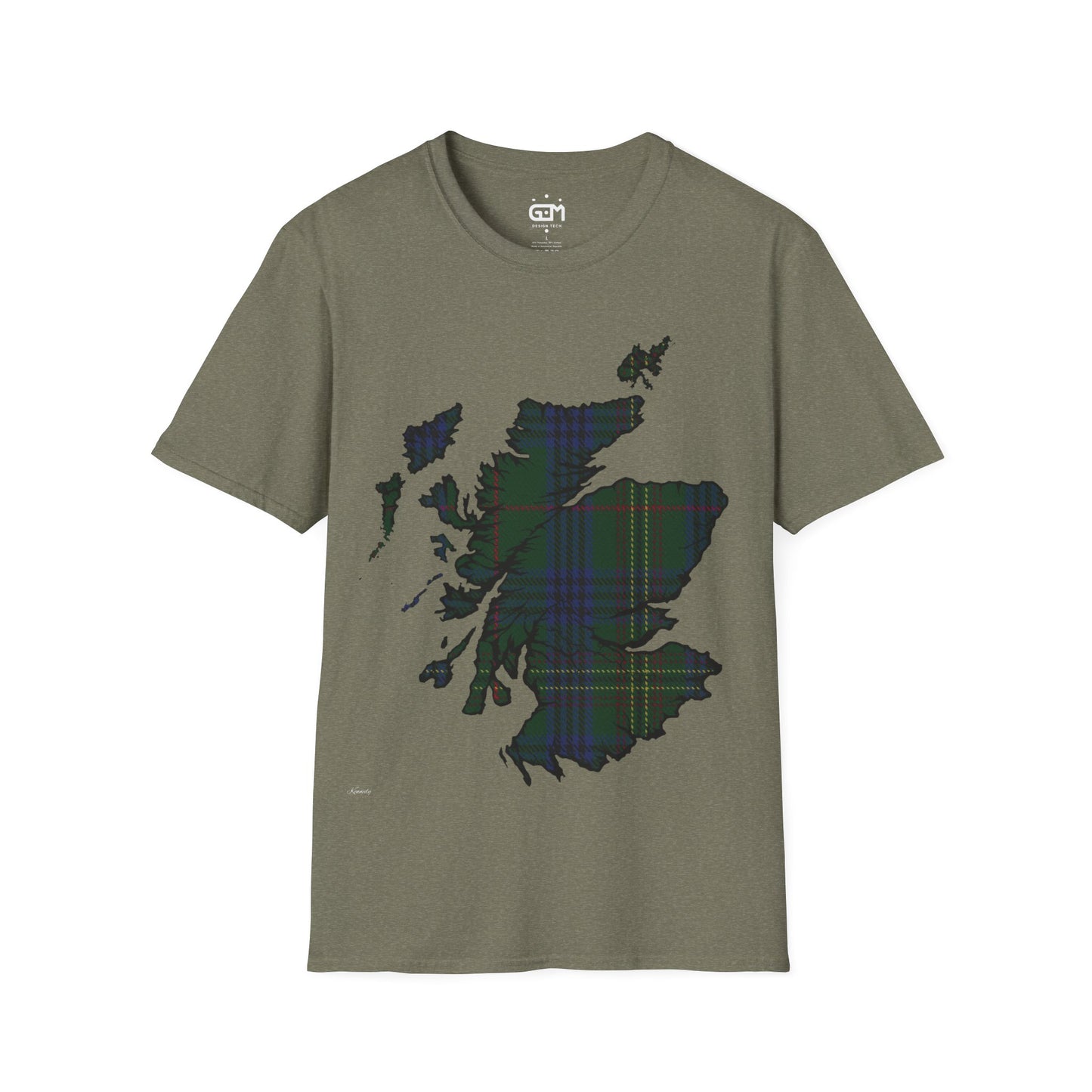 Scotland Tartan Map Softstyle Unisex T-Shirt, Kennedy Tartan, Various Colours