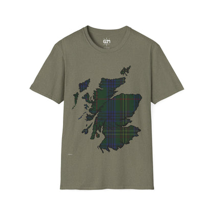 Scotland Tartan Map Softstyle Unisex T-Shirt, Kennedy Tartan, Various Colours