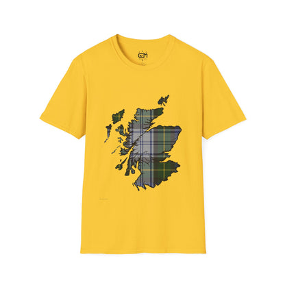 Scotland Tartan Map Softstyle Unisex T-Shirt - Gordon Dress Tartan Tee