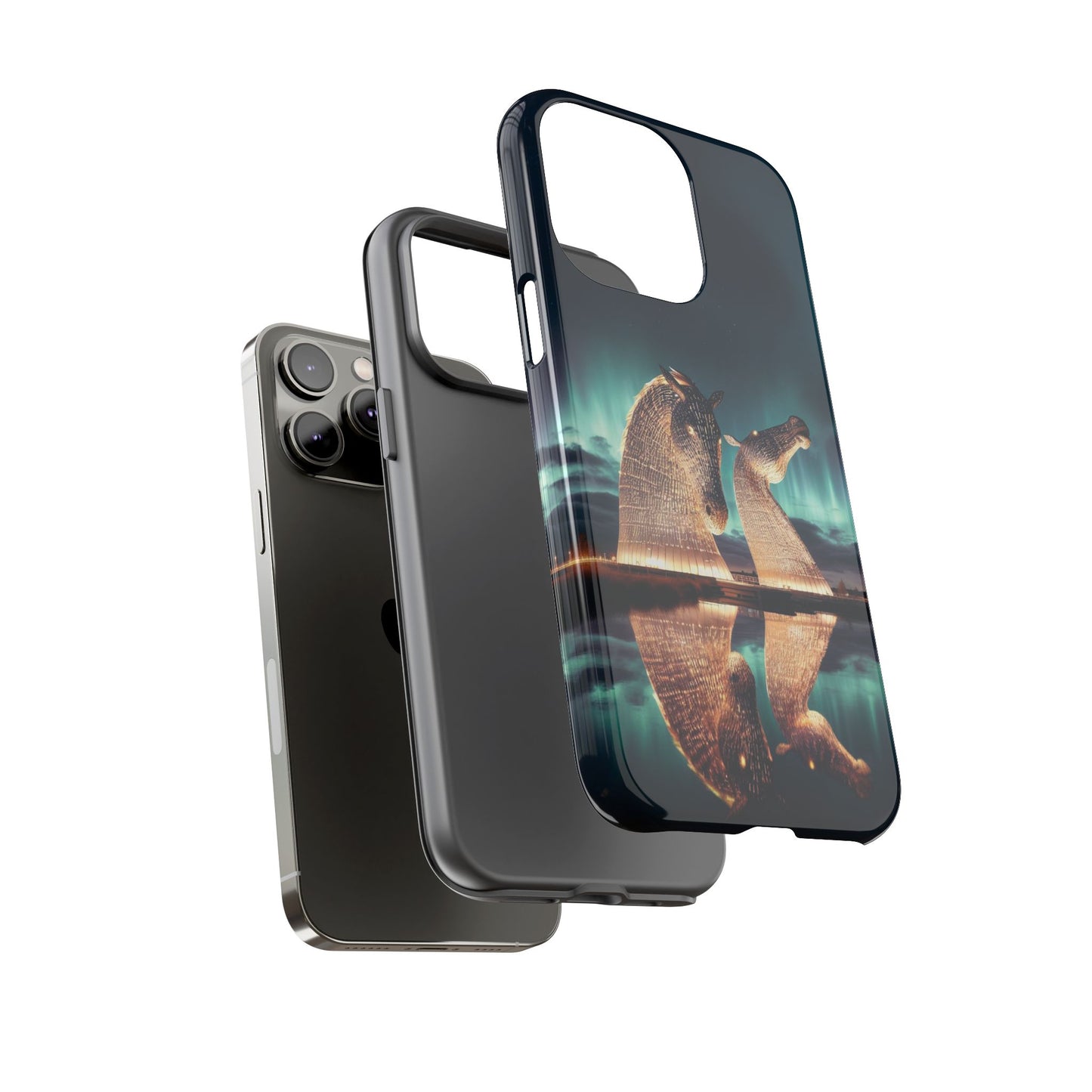 Kelpies Northern Lights Art Variant Phone Case, Scotland, Apple