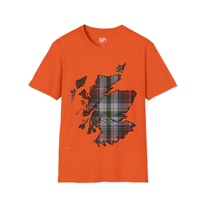 Scotland Tartan Map Softstyle Unisex T-Shirt, Stewart Tartan, Various Colours