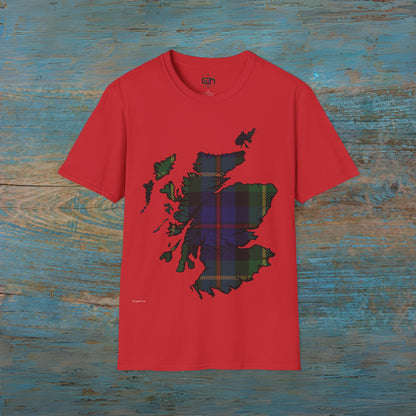 Scotland Tartan Map Softstyle Unisex T-Shirt, Farquharson Tartan, Various Colours