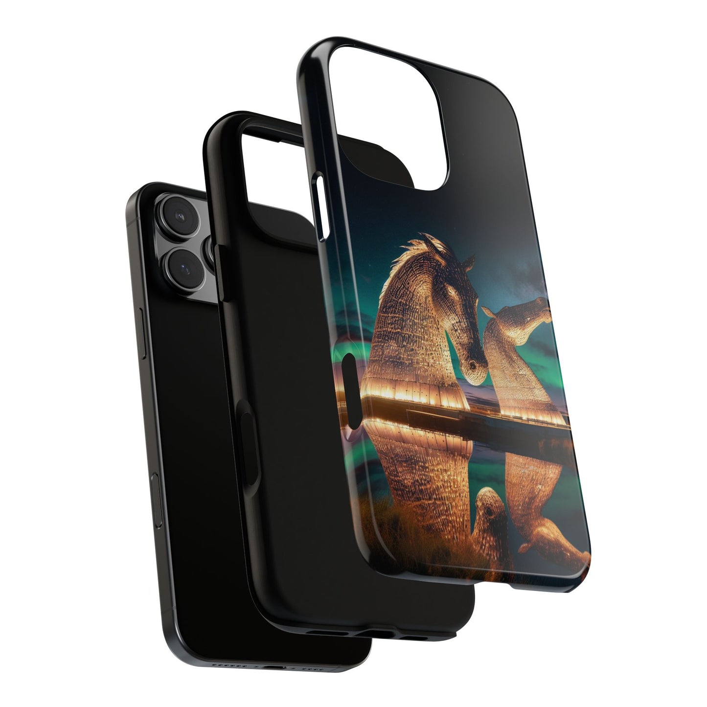 Kelpies Northern Lights Art Phone Case, Scotland, Apple