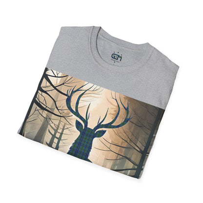 Stag Tartan Silhouette Softstyle T-Shirt - Keith Tartan, Unisex Tee, Scottish Scenery, Various Colours