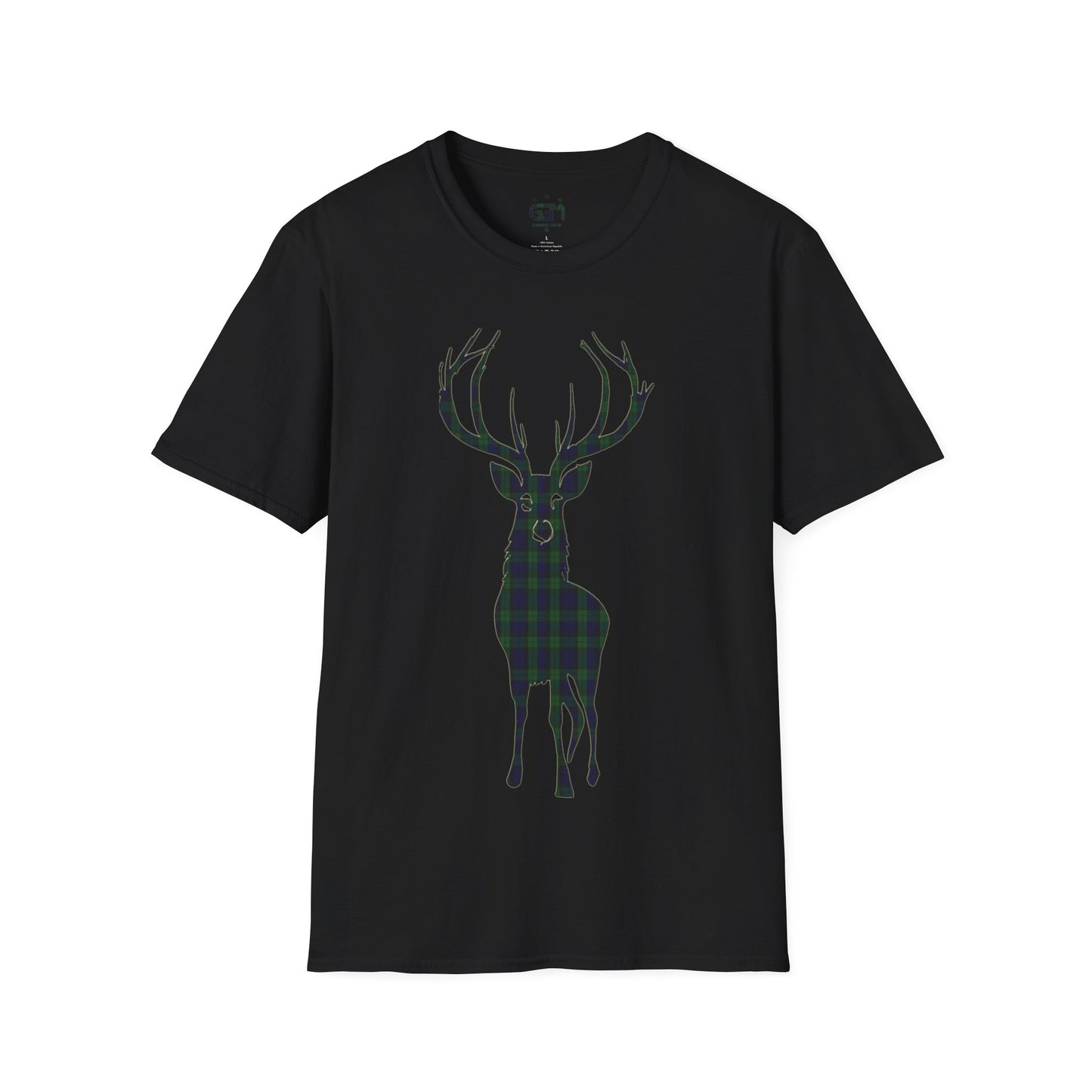 Tartan Stag Softstyle T-Shirt - Black Watch Tartan, Unisex Tee, Scottish Scenery, Various Colours