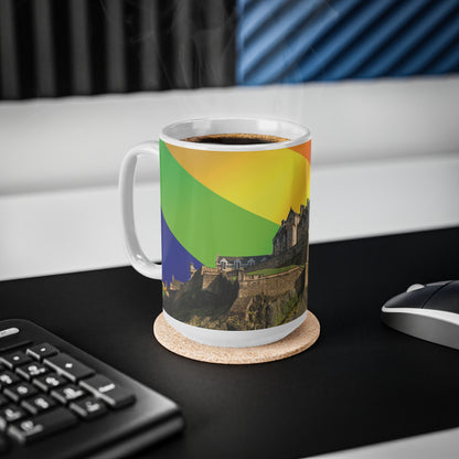 Edinburgh Castle Pride Flag Sky Photo Mug, White