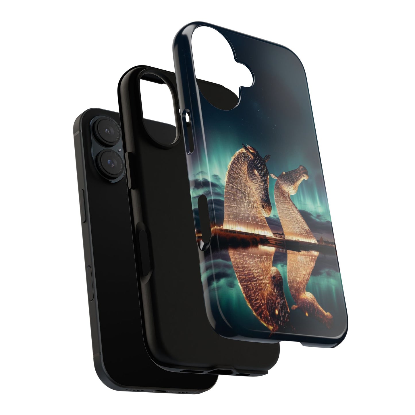 Kelpies Northern Lights Art Variant Phone Case, Scotland, Apple