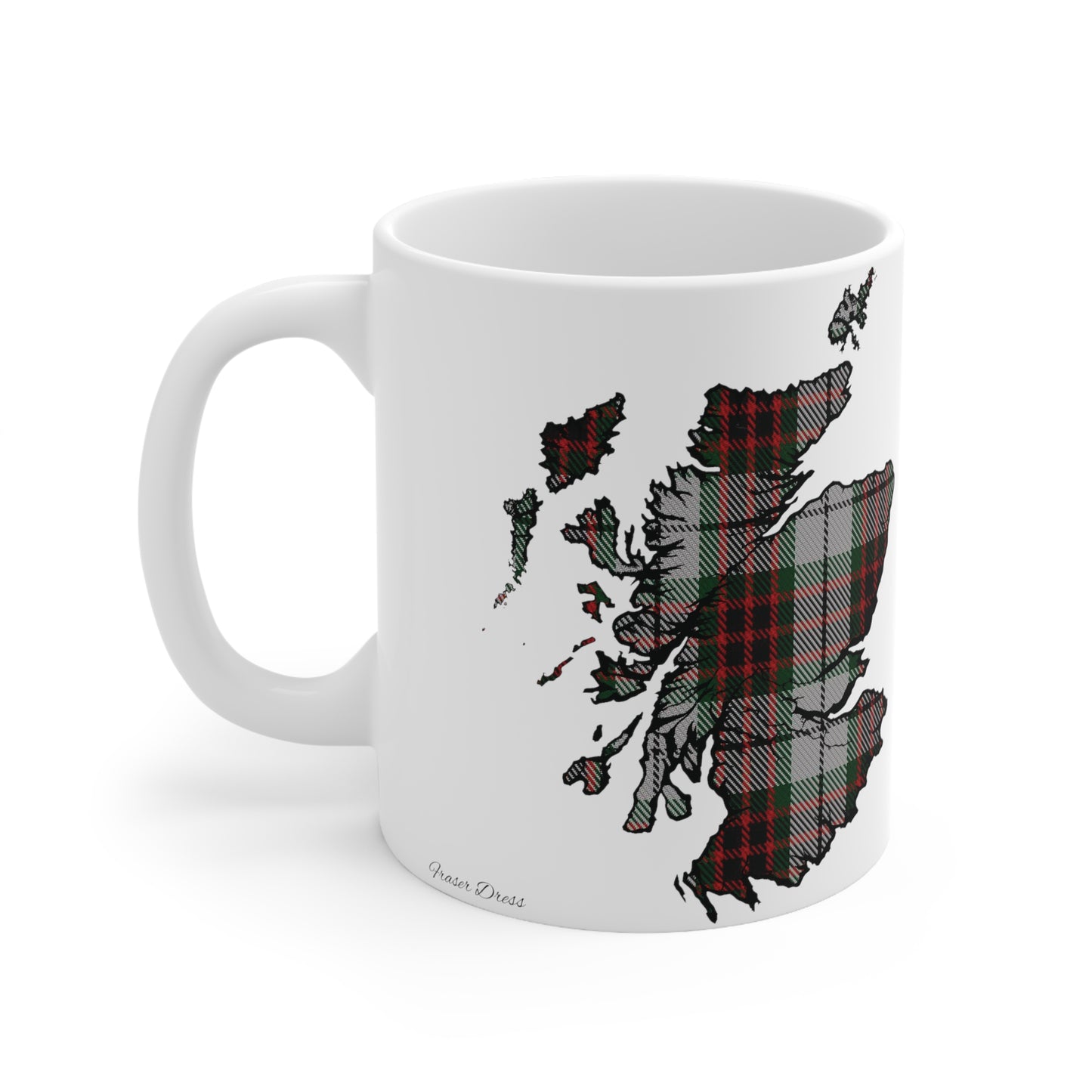 Fraser Dress Tartan Scotland Map Mug, Coffee Cup, Tea Cup, Scotland, White