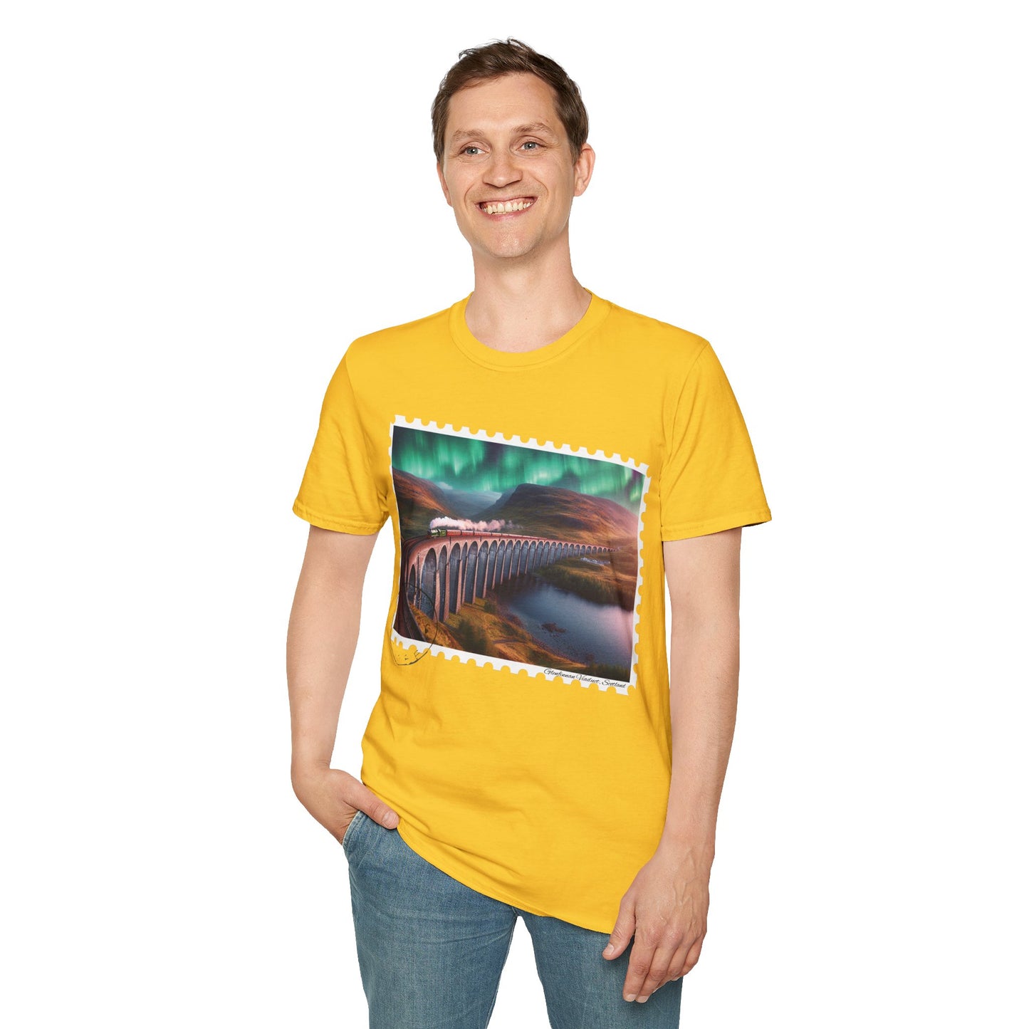 Postcard Glenfinnan Viaduct Art Softstyle T-Shirt, Unisex Tee, Scotland Shirt, Various Colours