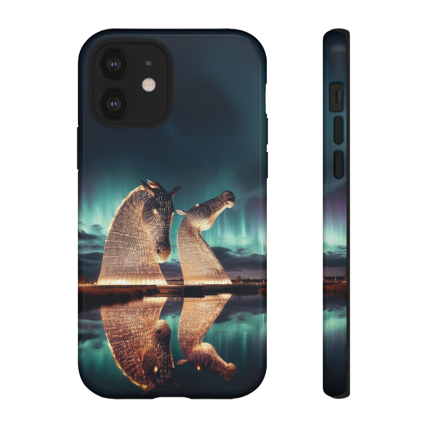 Kelpies Northern Lights Art Variant Phone Case, Scotland, Apple