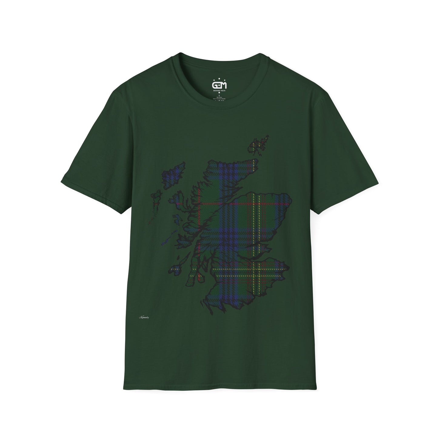 Scotland Tartan Map Softstyle Unisex T-Shirt, Kennedy Tartan, Various Colours