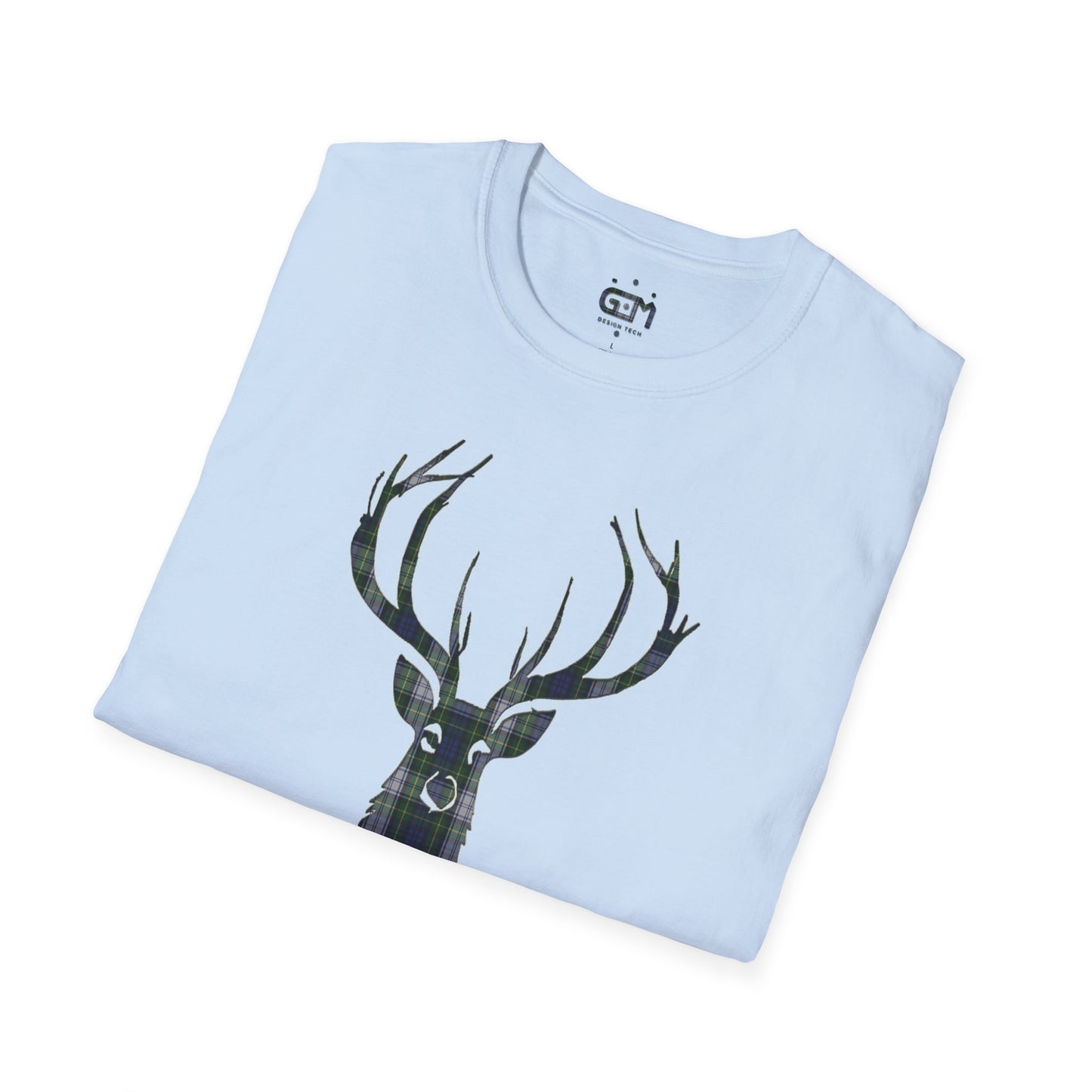 Tartan Stag Softstyle T-Shirt - Gordon Dress Tartan, Unisex Tee, Scottish Scenery, Various Colours