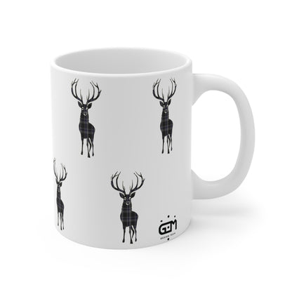 Tartan Stag Mug - Hood Tartan, Coffee Cup, Tea Cup, Scotland, White