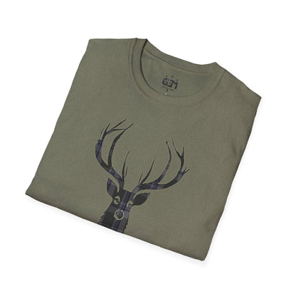 Tartan Stag Softstyle T-Shirt - Hood Tartan, Unisex Tee, Scottish Scenery, Various Colours