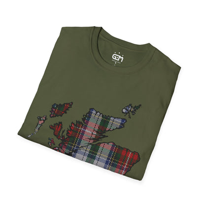 Scotland Tartan Map Softstyle Unisex T-Shirt, Stewart Tartan, Various Colours