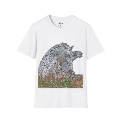 Kelpies with Meadow No Sky Photo Softstyle T-Shirt, Unisex Tee, Scottish Landmarks, Various Colours