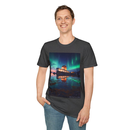 Eilean Donan Castle with Northern Lights Softstyle Unisex T-Shirt, Scotland Tee