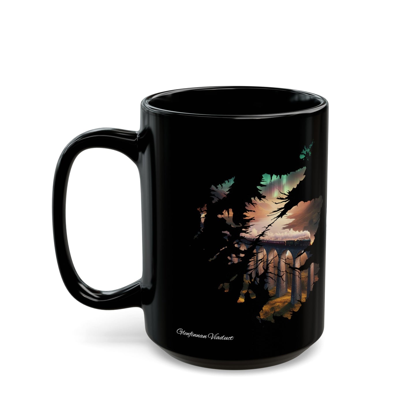 Glenfinnan Viaduct Scotland Map Mug, Coffee Cup, Tea Cup, Scottish Art, Scottish Landmarks, Scottish Nature, Black