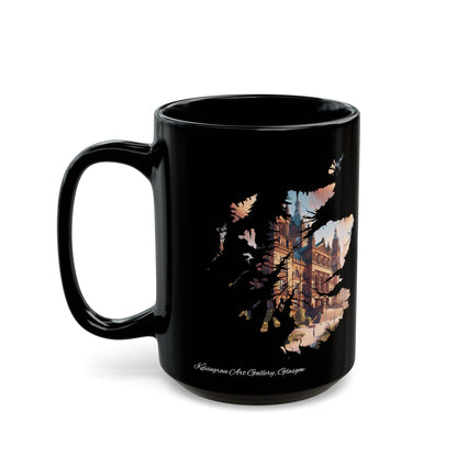 Glasgow Kelvingrove Art Gallery Scotland Map Mug, Coffee Cup, Tea Cup, Scottish Art, Scottish Nature, Scottish Landmarks, Black