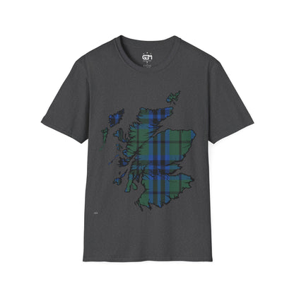 Scotland Tartan Map Softstyle Unisex T-Shirt, Keith Tartan, Various Colours