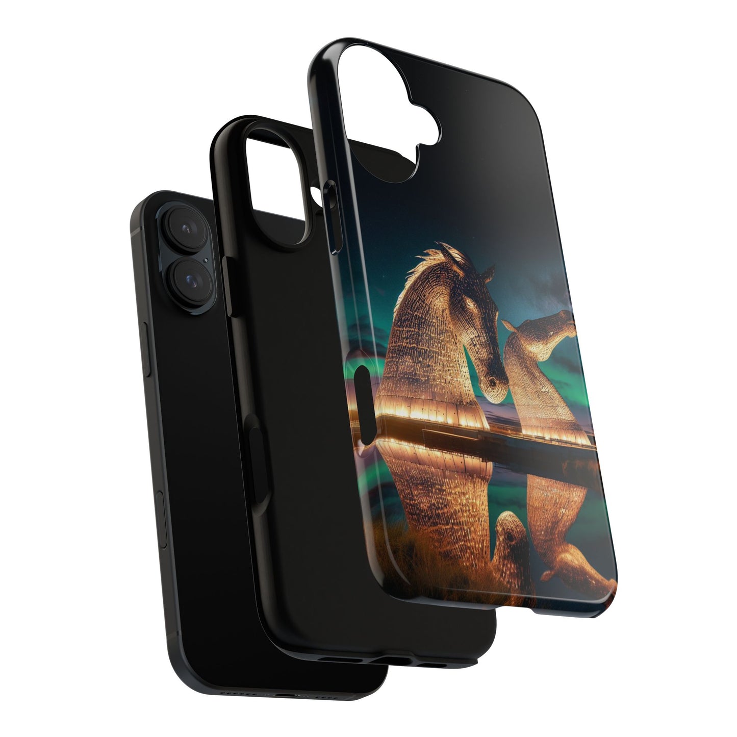 Kelpies Northern Lights Art Phone Case, Scotland, Apple