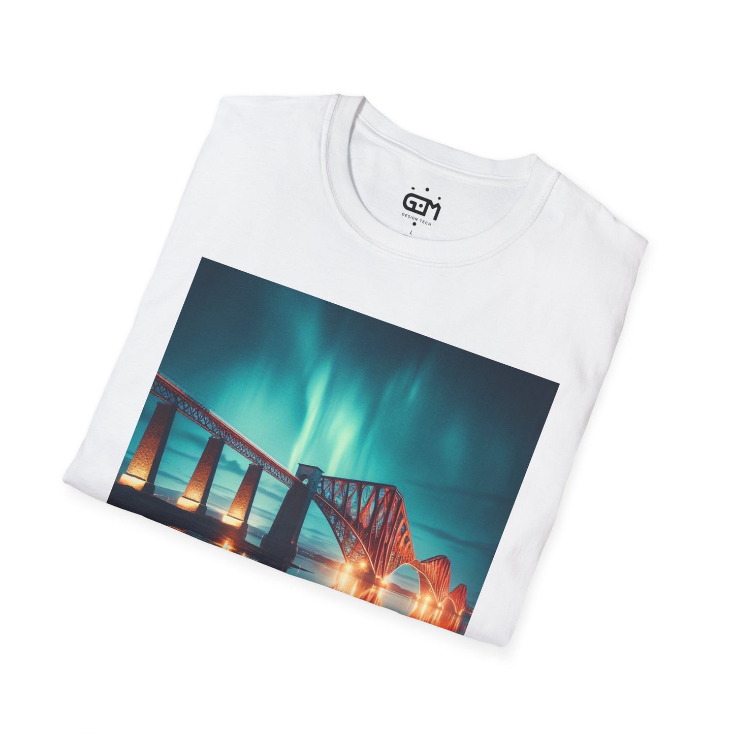 Forth Rail Bridge with Northern Lights Softstyle Unisex T-Shirt, Scotland Tee