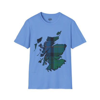 Scotland Tartan Map Softstyle Unisex T-Shirt, Flower of Scotland Tartan, Various Colours