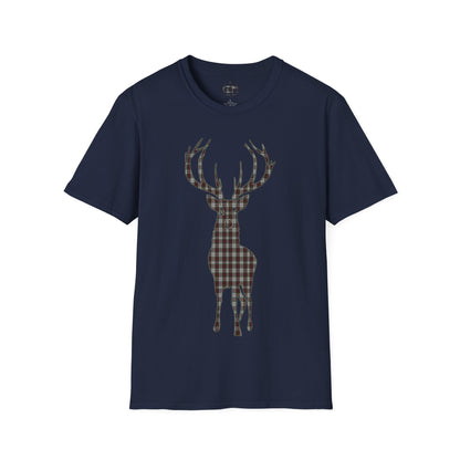 Tartan Stag Softstyle T-Shirt - Fraser Tartan, Unisex Tee, Scottish Scenery, Various Colours