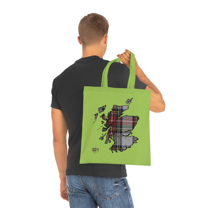 Reversible Scotland Tartan Map Cotton Tote Bag - Stewart Dress Tartan