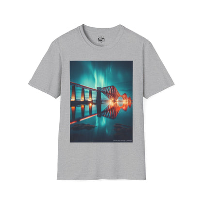 Forth Rail Bridge with Northern Lights Softstyle Unisex T-Shirt, Scotland Tee