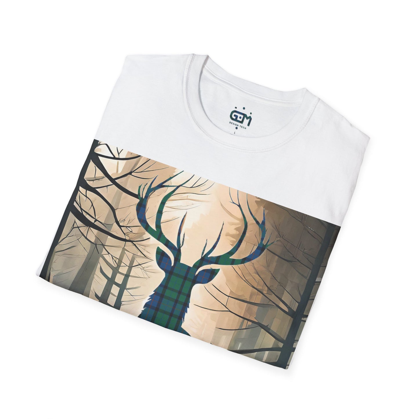 Stag Tartan Silhouette Softstyle T-Shirt - Flower of Scotland Tartan, Unisex Tee, Scottish Scenery, Various Colours