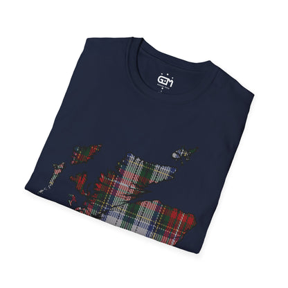 Scotland Tartan Map Softstyle Unisex T-Shirt, Stewart Tartan, Various Colours