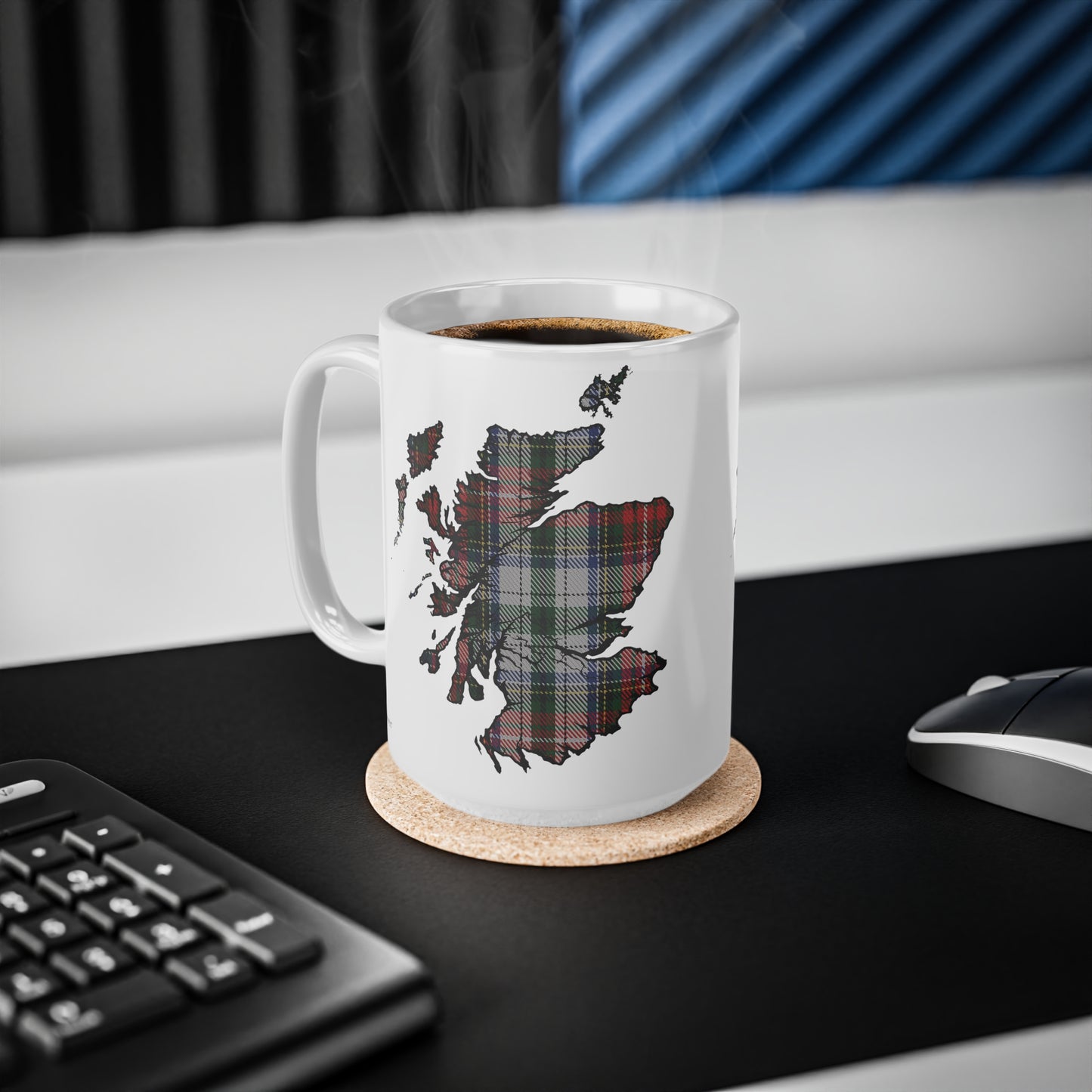 Stewart Tartan Scotland Map Mug, Coffee Cup, Tea Cup, Scotland, White